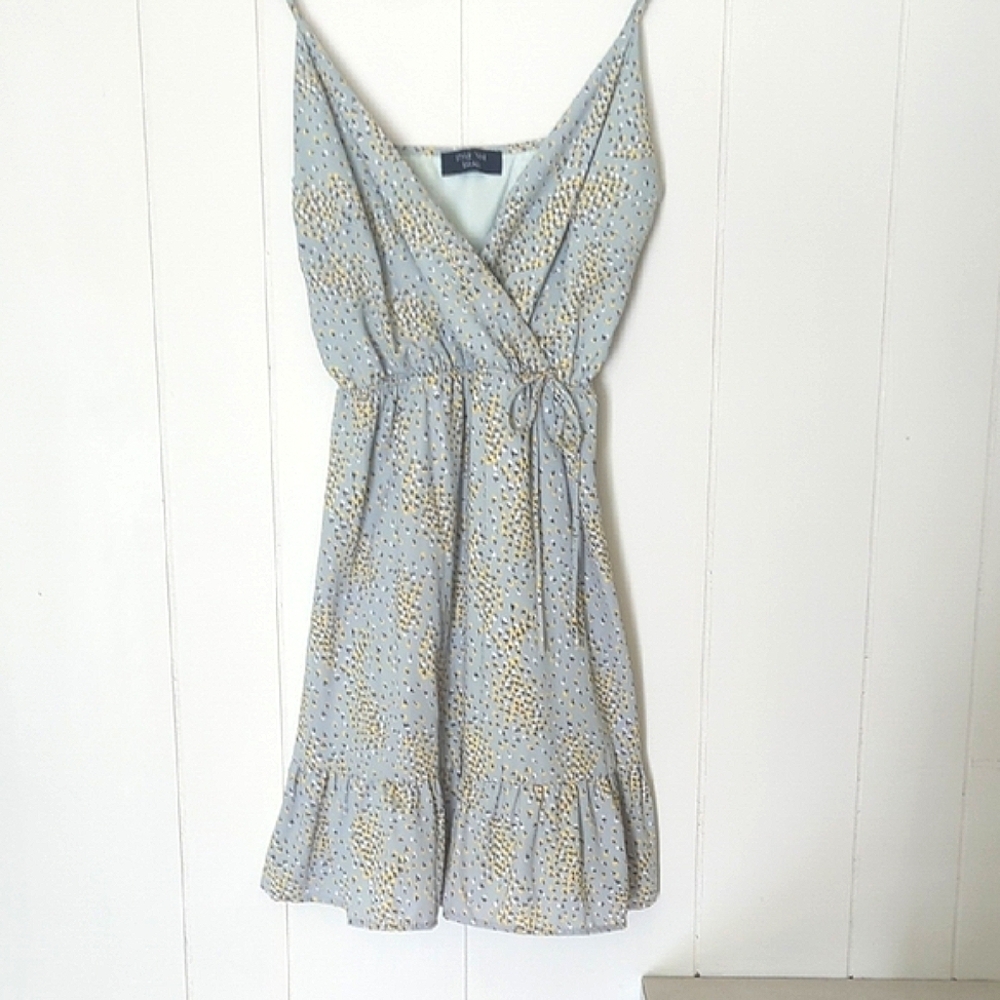 Light Blue and Gold printed Mini Dress -Womens S